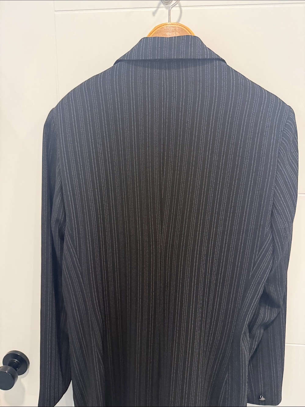 Black Pinstripe Long Blazer Coat - Picture 6 of 7